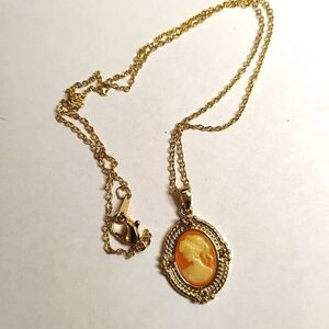 Vintage Inspired Gold Tone & Orange Cameo